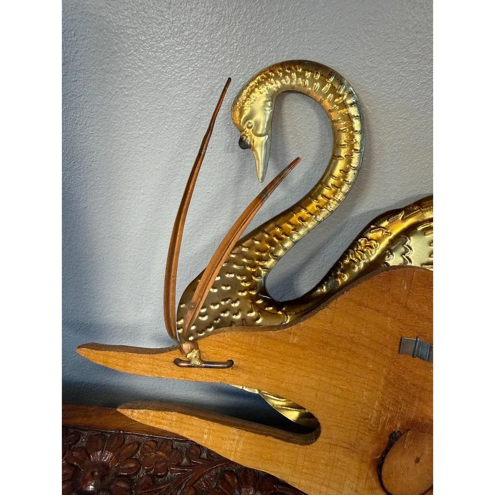 Vintage Brass Swan Wall Hanging • Mid Century Modern Bird Art